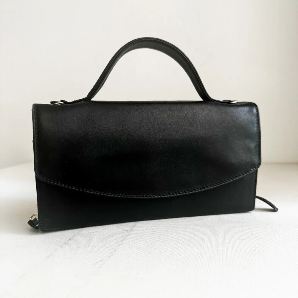 Vintage Derek Alexander Black Leather Wallet on a Strap Crossbody Bag